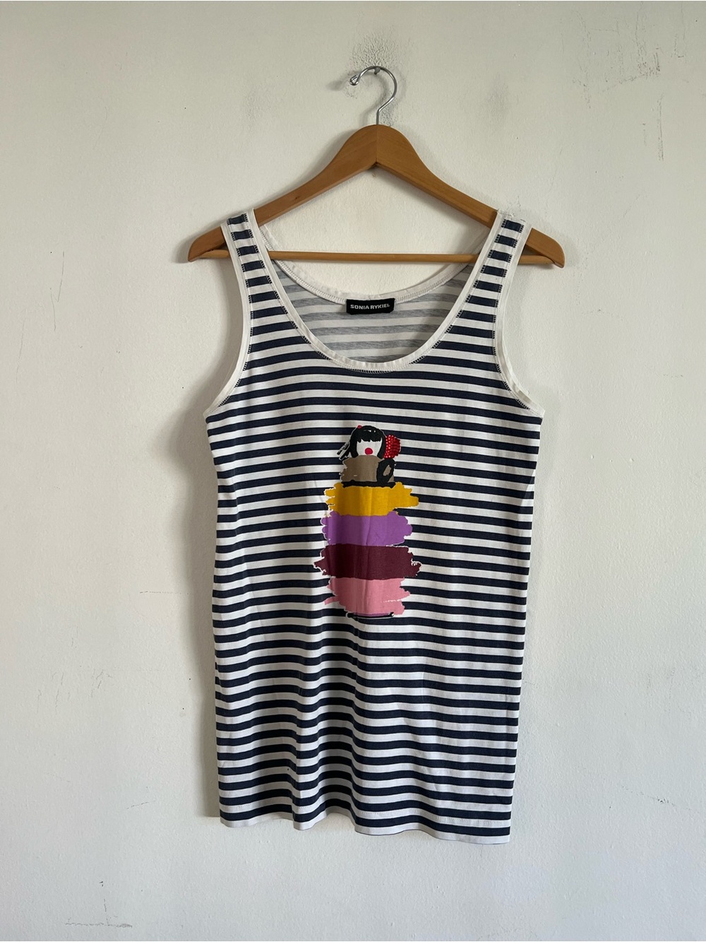 Sonia Rykiel White and Light Gray Striped Women’s Top M